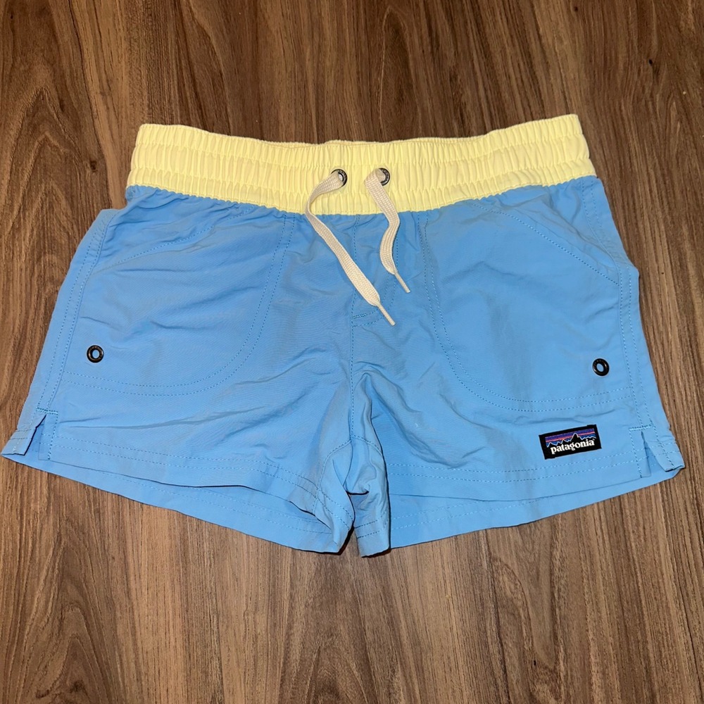 Patagonia Kids Costa Rica Baggies Shorts 3" Blue Yellow‎ Recycled Nylon M